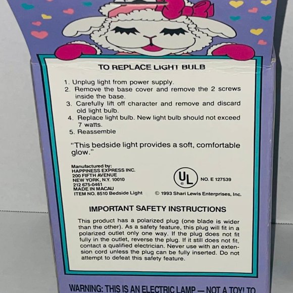 VINTAGE Baby Lamb Chop & Friends 1993 soft glow bedside light  10"  &  6" New - Picture 5 of 9